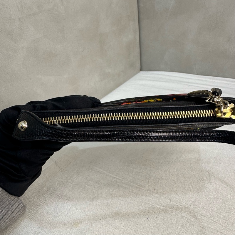 Gucci Flora Pochette Mini 中古蜥蜴皮緞面花卉琉璃小蜜蜂麻將包-19