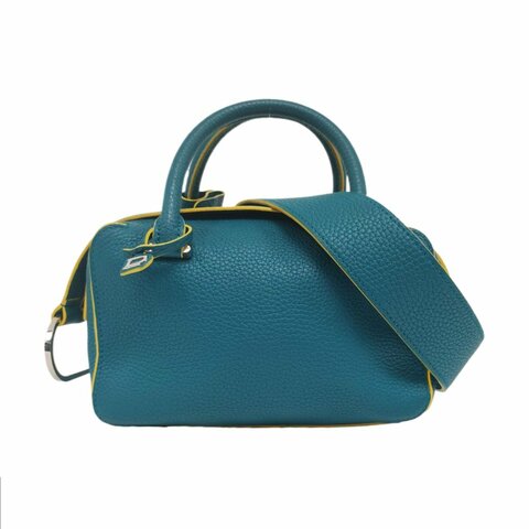 DELVAUX Cool Box藍綠色牛皮單肩包銀色五金可拆卸肩帶 9.8新