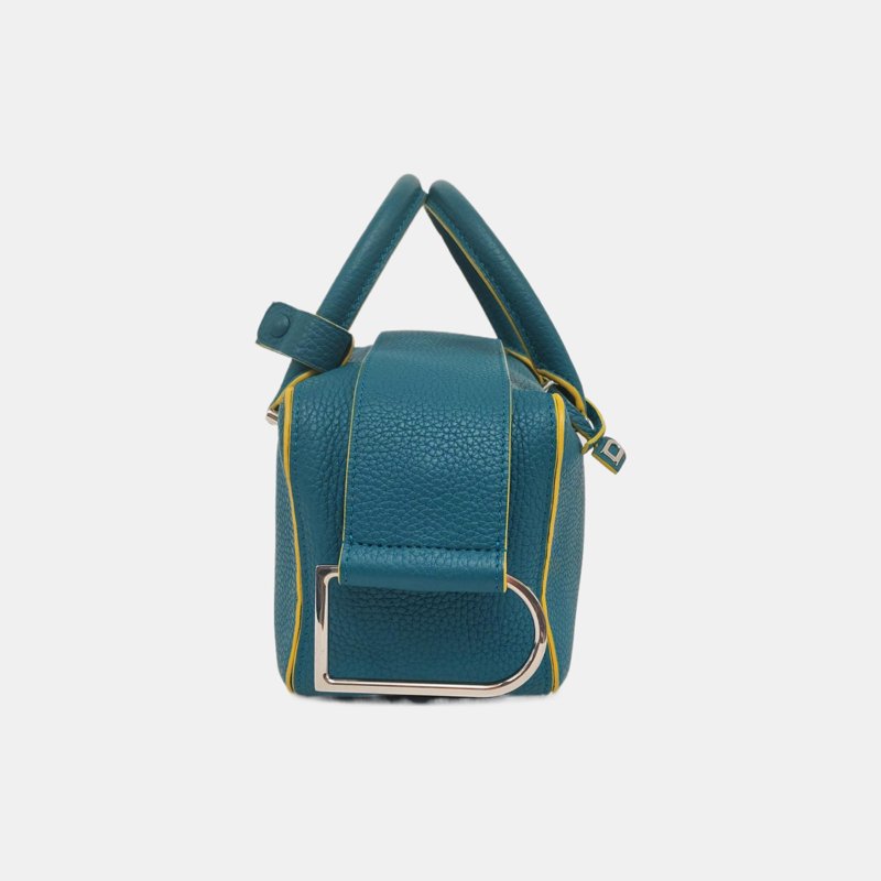 DELVAUX Cool Box藍綠色牛皮單肩包銀色五金可拆卸肩帶 9.8新-3