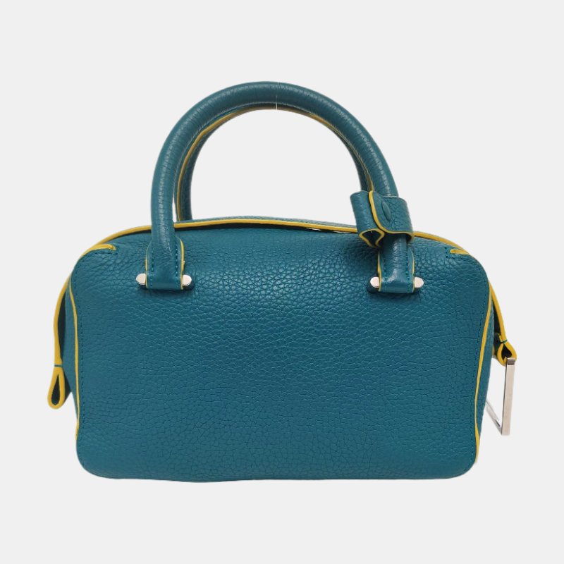 DELVAUX Cool Box藍綠色牛皮單肩包銀色五金可拆卸肩帶 9.8新-4