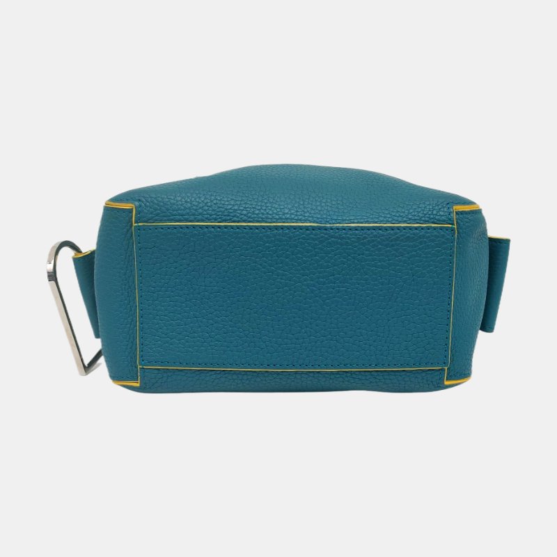 DELVAUX Cool Box藍綠色牛皮單肩包銀色五金可拆卸肩帶 9.8新-5