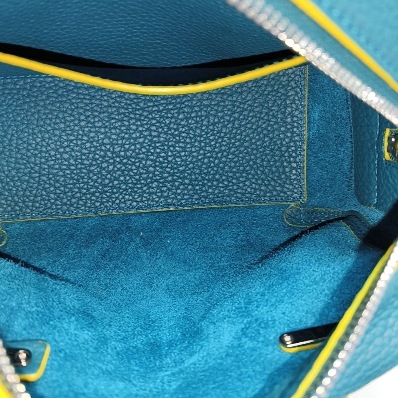 DELVAUX Cool Box藍綠色牛皮單肩包銀色五金可拆卸肩帶 9.8新-6