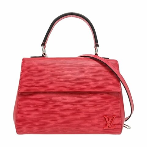 LOUIS VUITTON CLUNY BB橘粉色EPI牛皮水波紋克魯尼單肩包銀色五金可拆卸肩帶