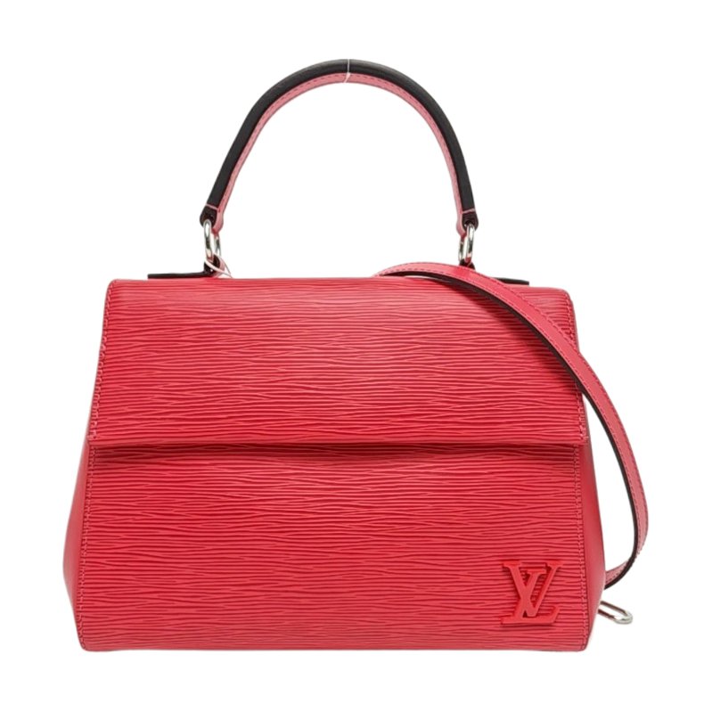 LOUIS VUITTON CLUNY BB橘粉色EPI牛皮水波紋克魯尼單肩包銀色五金可拆卸肩帶-0