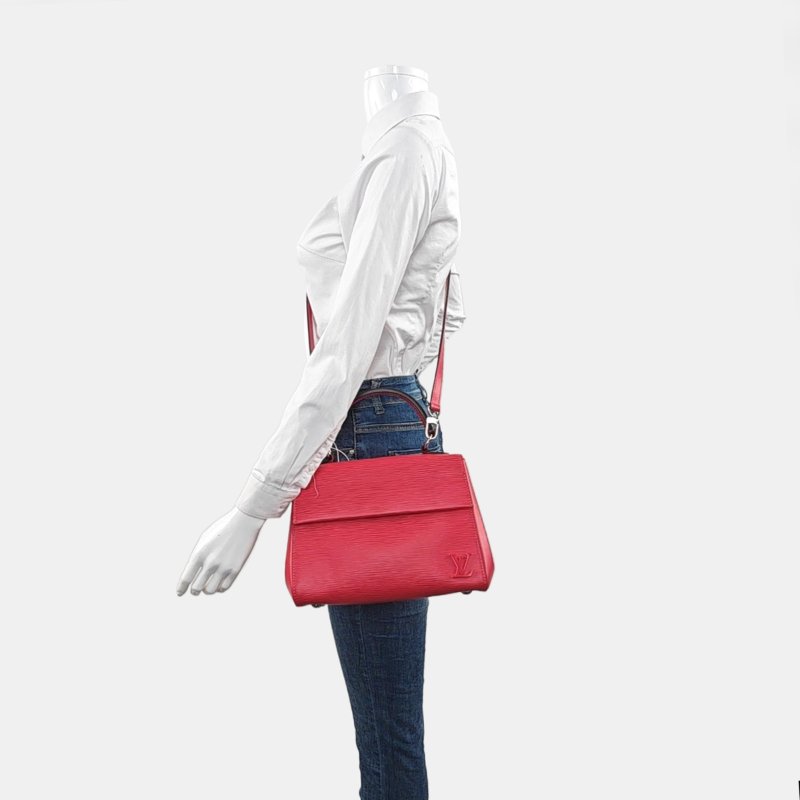 LOUIS VUITTON CLUNY BB橘粉色EPI牛皮水波紋克魯尼單肩包銀色五金可拆卸肩帶-1