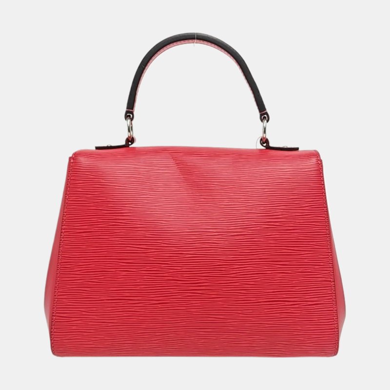 LOUIS VUITTON CLUNY BB橘粉色EPI牛皮水波紋克魯尼單肩包銀色五金可拆卸肩帶-4