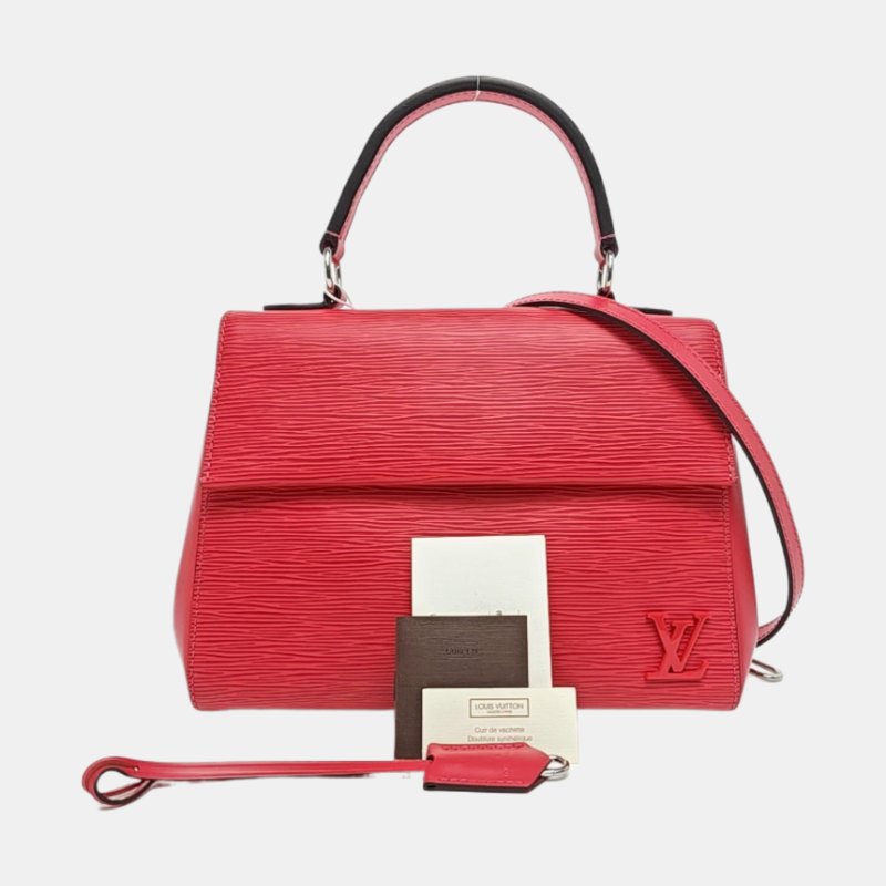 LOUIS VUITTON CLUNY BB橘粉色EPI牛皮水波紋克魯尼單肩包銀色五金可拆卸肩帶-7