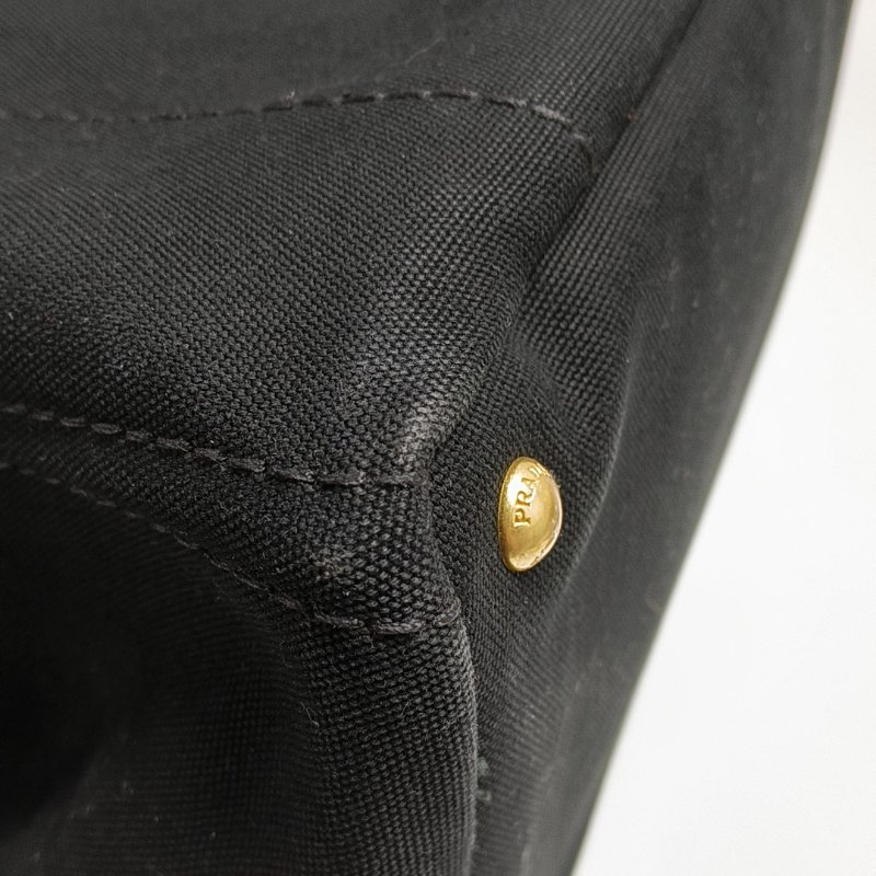 PRADA Denim黑色帆布印花絎縫手提包金色五金-9