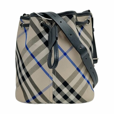 BURBERRY水桶包淺灰色織物單肩包銀色五金