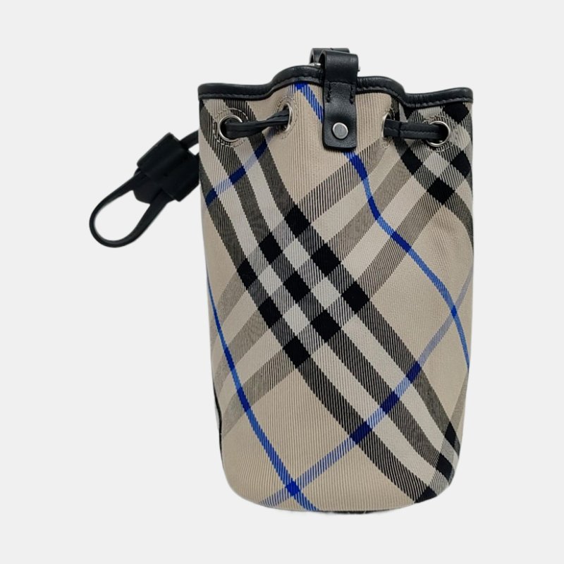 BURBERRY水桶包淺灰色織物單肩包銀色五金-2