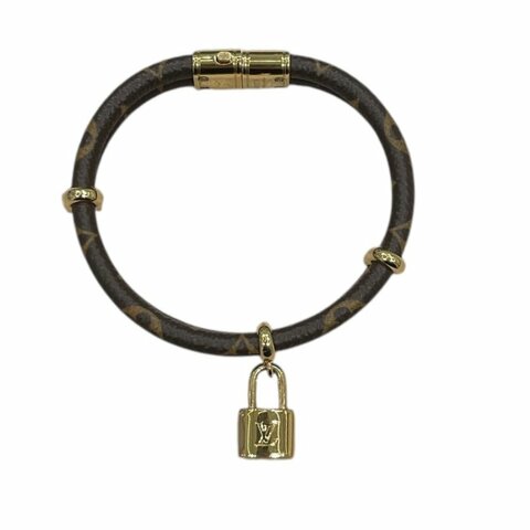 LOUIS VUITTON 路易威登 KEEP IT TWIC 雙層鎖頭手環 PVC帆布 老花 棕色 金釦