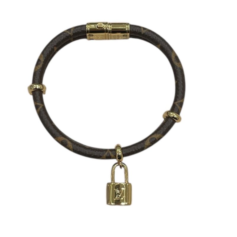 LOUIS VUITTON 路易威登 KEEP IT TWIC 雙層鎖頭手環 PVC帆布 老花 棕色 金釦-0