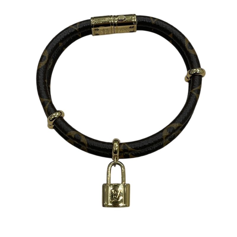 LOUIS VUITTON 路易威登 KEEP IT TWIC 雙層鎖頭手環 PVC帆布 老花 棕色 金釦-1