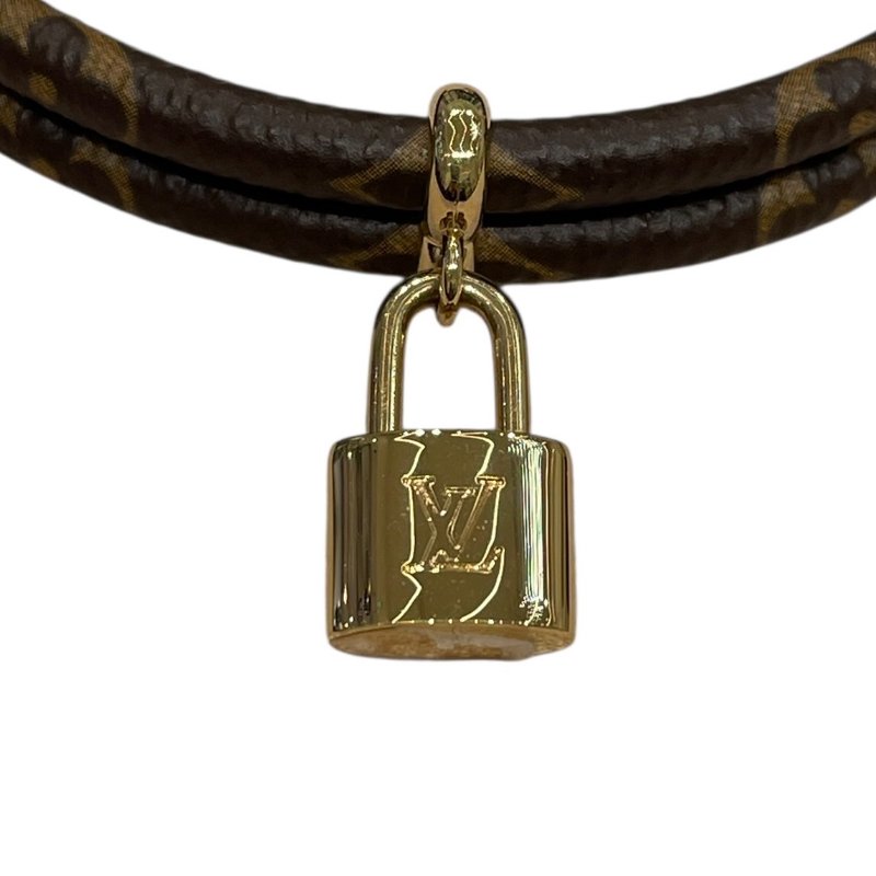 LOUIS VUITTON 路易威登 KEEP IT TWIC 雙層鎖頭手環 PVC帆布 老花 棕色 金釦-3