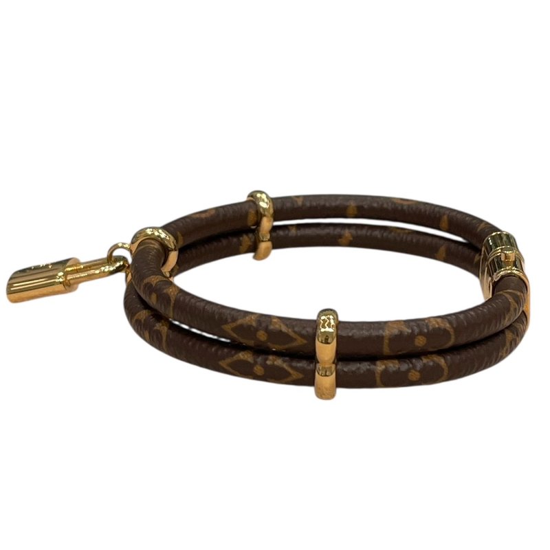 LOUIS VUITTON 路易威登 KEEP IT TWIC 雙層鎖頭手環 PVC帆布 老花 棕色 金釦-4