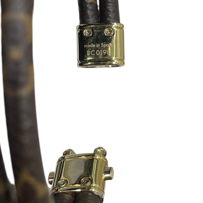 LOUIS VUITTON 路易威登 KEEP IT TWIC 雙層鎖頭手環 PVC帆布 老花 棕色 金釦-6