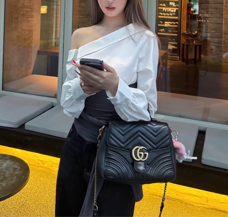 Gucci黑金marmont郵差包-0