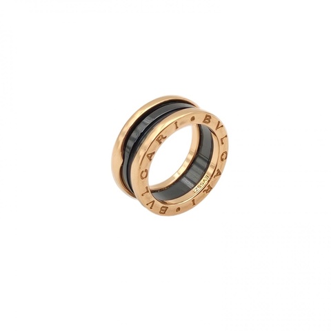 BVLGARI B.ZERO1彈簧戒指三圈18K玫瑰金/黑陶瓷50