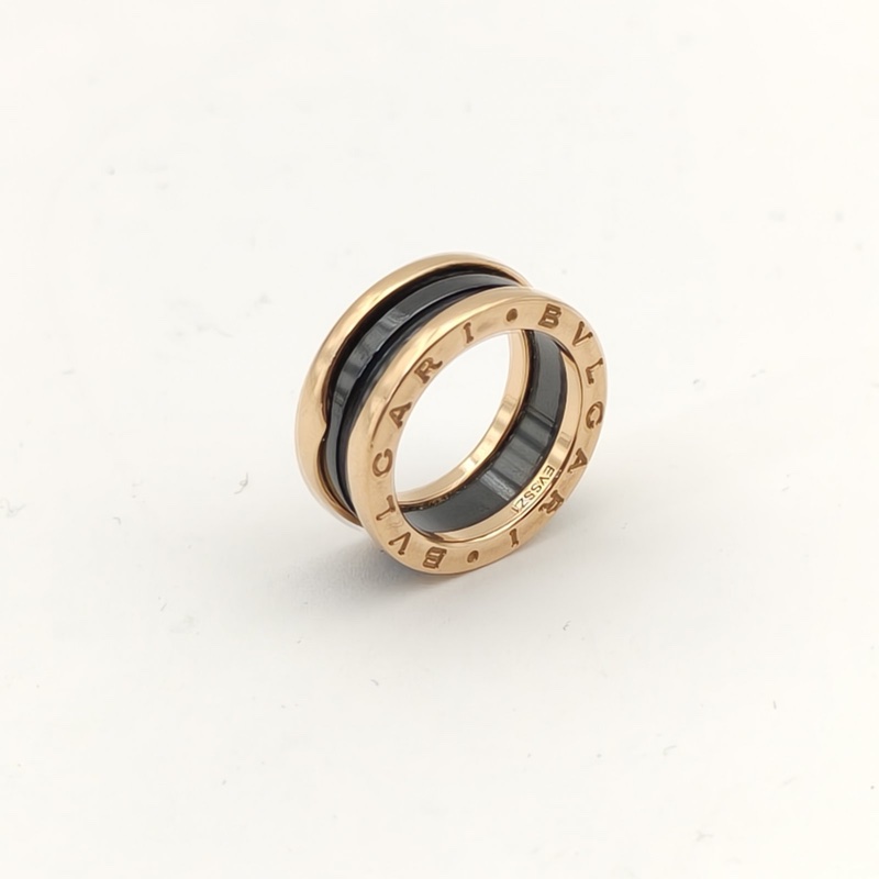 BVLGARI B.ZERO1彈簧戒指三圈18K玫瑰金/黑陶瓷50-1