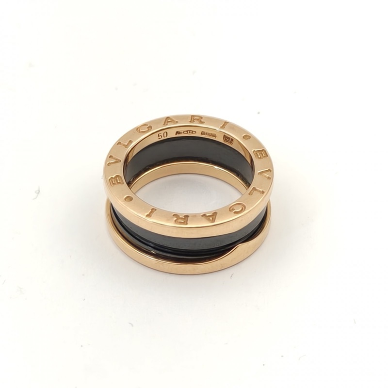BVLGARI B.ZERO1彈簧戒指三圈18K玫瑰金/黑陶瓷50-2