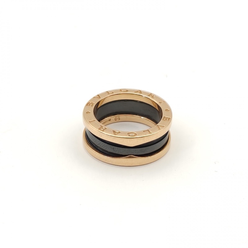 BVLGARI B.ZERO1彈簧戒指三圈18K玫瑰金/黑陶瓷50-3