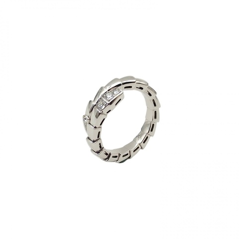 BVLGARI 18K白金鑽石白金Serpenti蛇戒頭尾鑽54-56