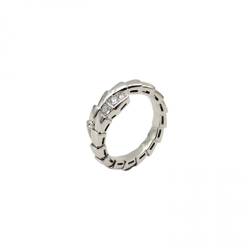 BVLGARI 18K白金鑽石白金Serpenti蛇戒頭尾鑽54-56-0