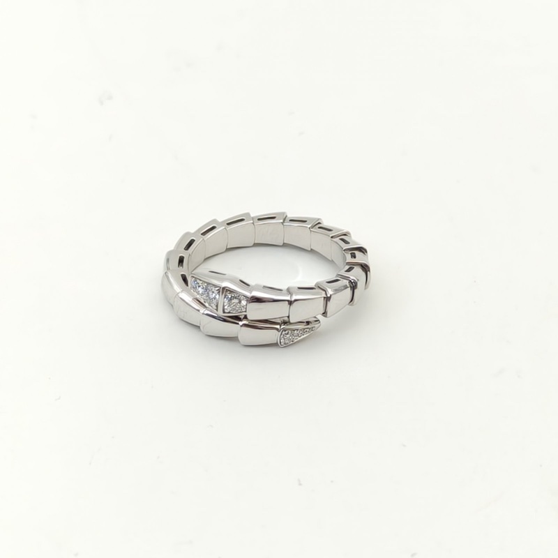 BVLGARI 18K白金鑽石白金Serpenti蛇戒頭尾鑽54-56-2