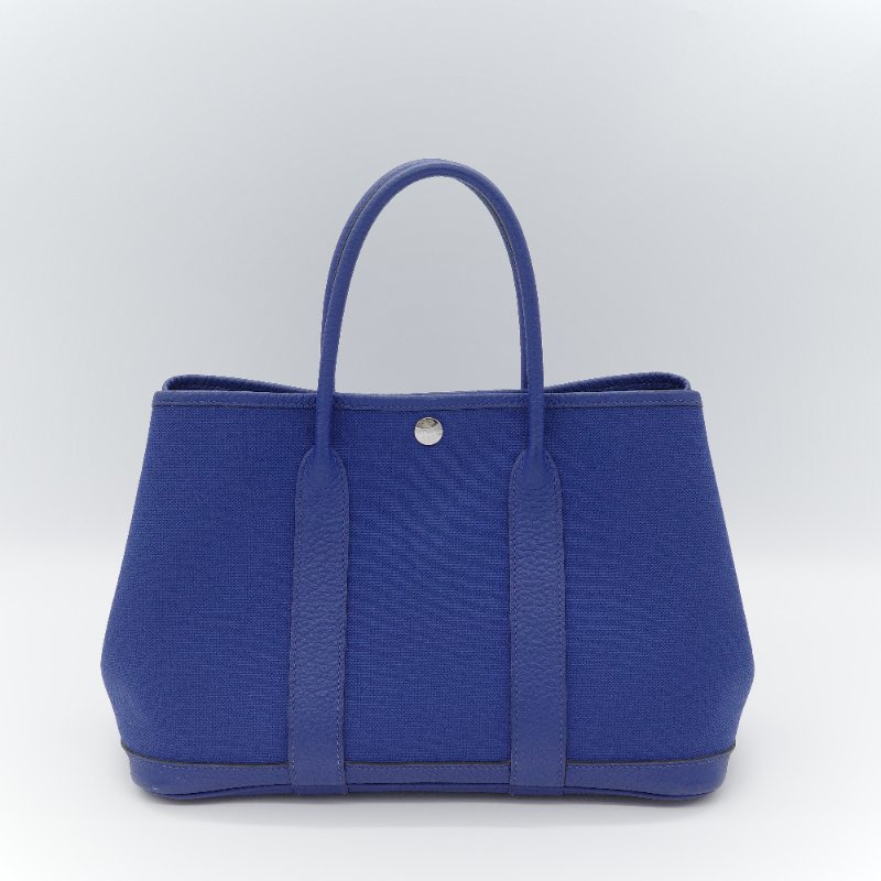 Hermès 愛馬仕 Garden Party 30 藍色帆布 牛皮手提包-1
