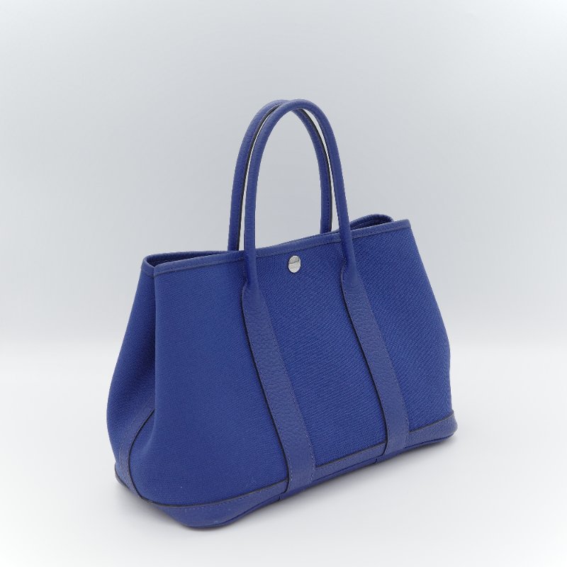 Hermès 愛馬仕 Garden Party 30 藍色帆布 牛皮手提包-2