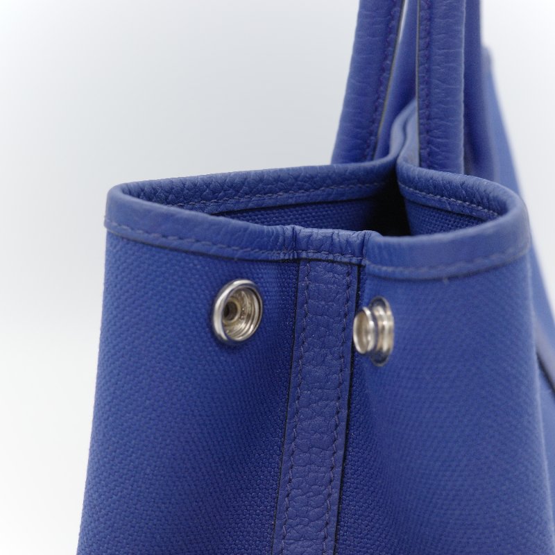Hermès 愛馬仕 Garden Party 30 藍色帆布 牛皮手提包-6