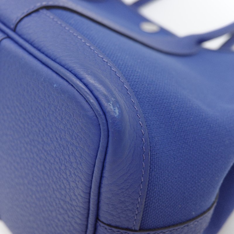 Hermès 愛馬仕 Garden Party 30 藍色帆布 牛皮手提包-9