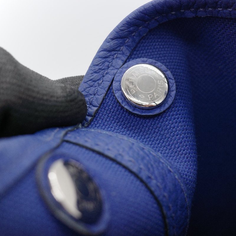 Hermès 愛馬仕 Garden Party 30 藍色帆布 牛皮手提包-12