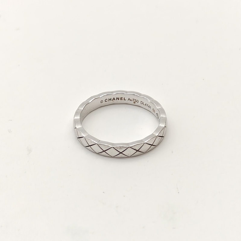 CHANEL CocoCrush窄版18K金菱格戒指18K白金53-3