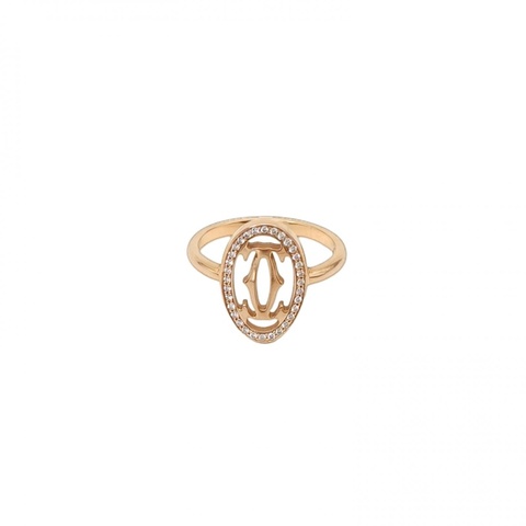 CARTIER 18K玫瑰金鑽石卡地亞經典logo戒指