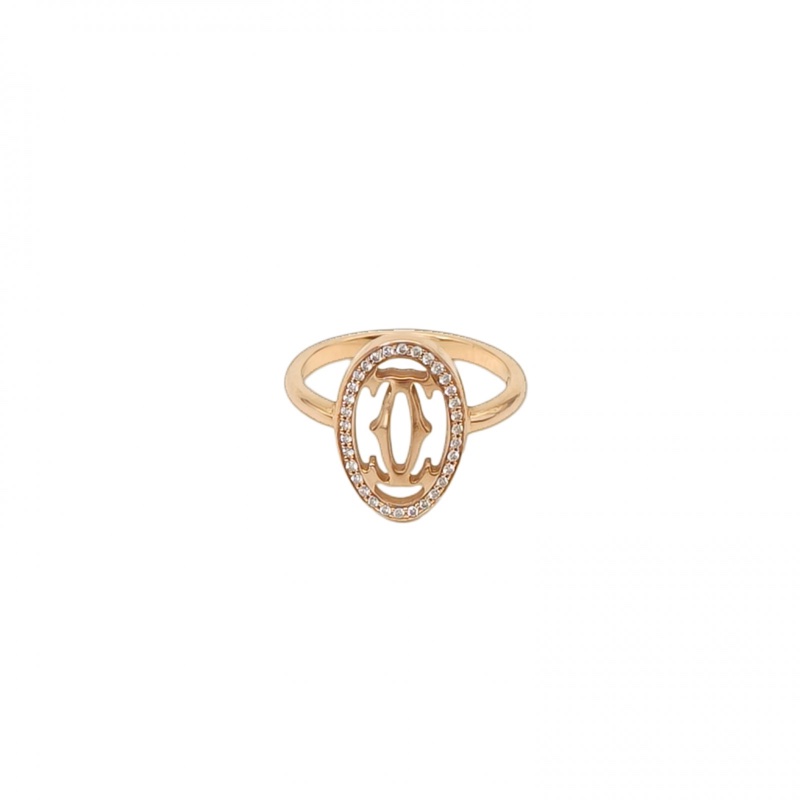 CARTIER 18K玫瑰金鑽石卡地亞經典logo戒指-0
