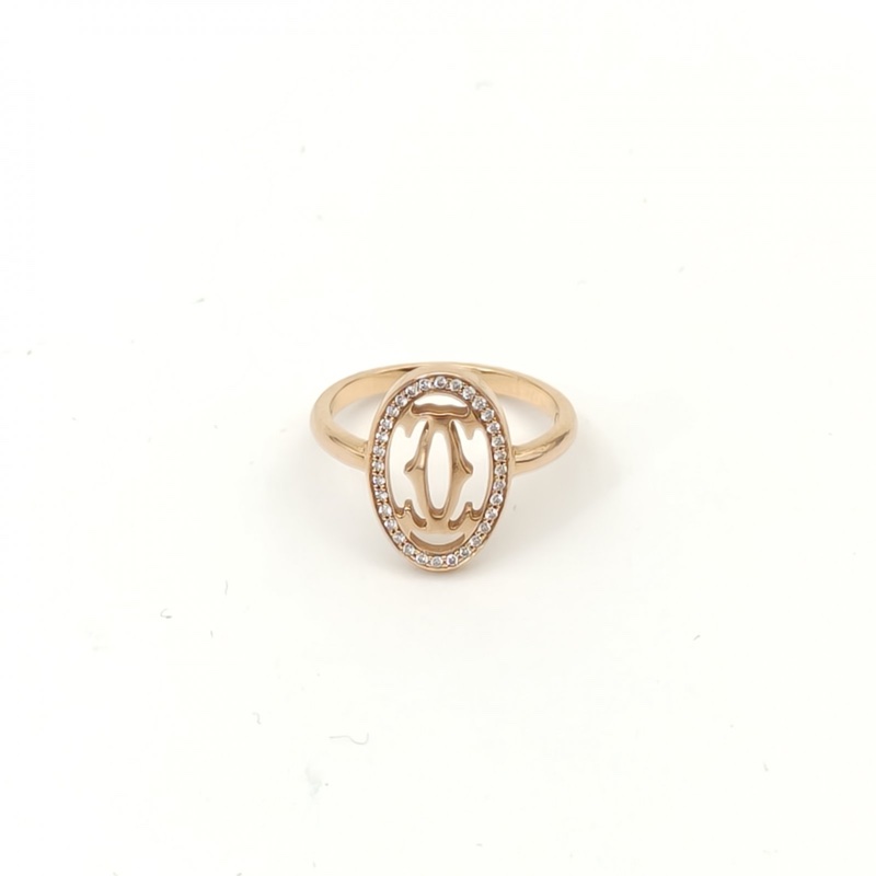 CARTIER 18K玫瑰金鑽石卡地亞經典logo戒指-1