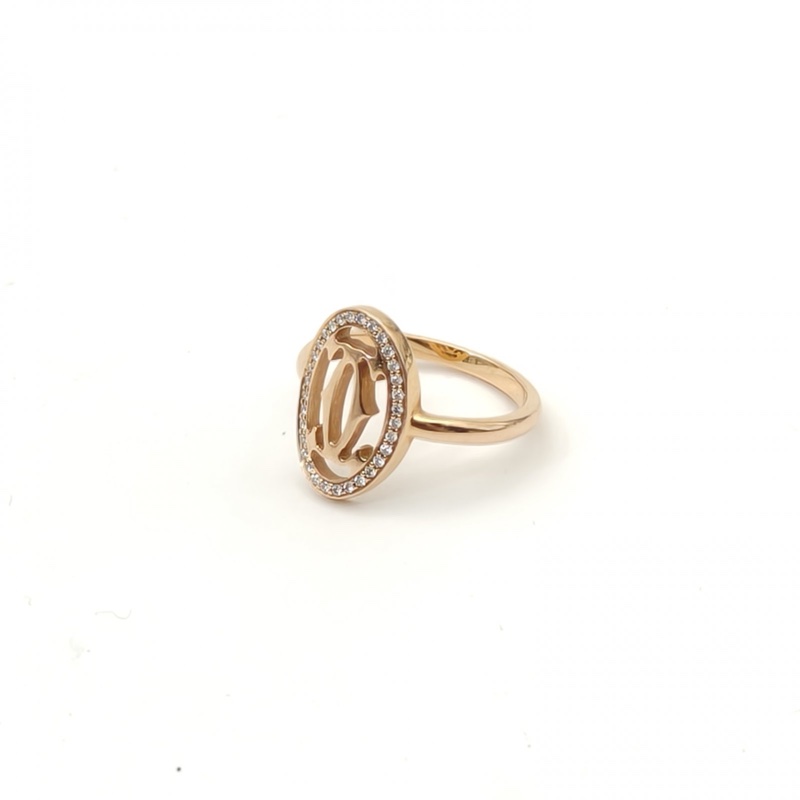 CARTIER 18K玫瑰金鑽石卡地亞經典logo戒指-2