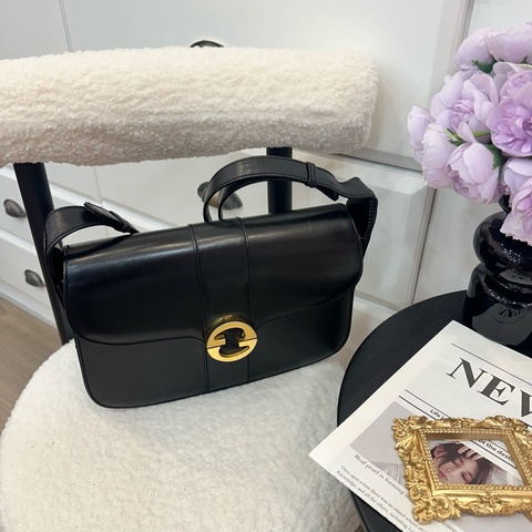 Gucci Vintage 中古黑色金色logo小牛皮肩背包