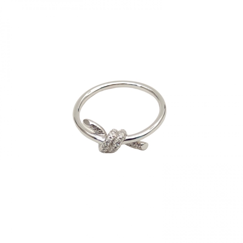 TIFFANY&CO 白金TiffanyKnot雙打結式戒指半鑽51-0