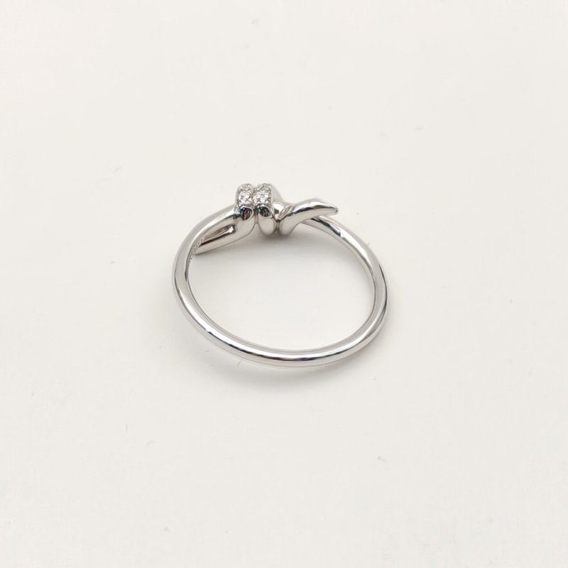 TIFFANY&CO 白金TiffanyKnot雙打結式戒指半鑽51-3