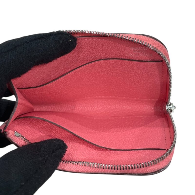 HERMES 愛馬仕 REMIX ID L字拉鍊零錢包 山羊皮 粉色 銀釦-11