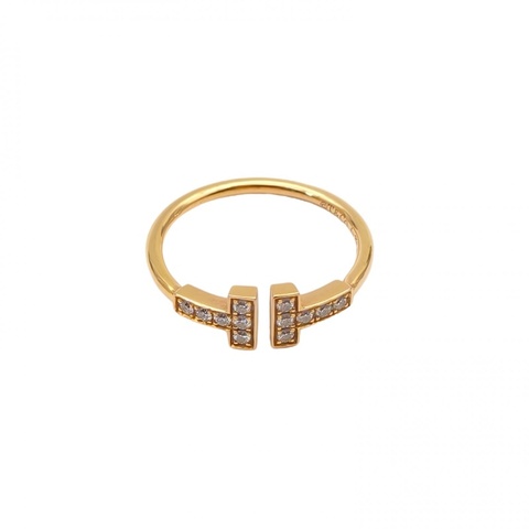 TIFFANY&CO TiffanyT系列雙T鑲鑽窄式戒指18K黃金53