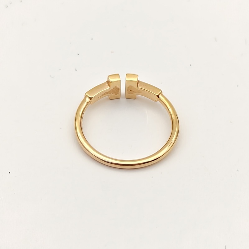 TIFFANY&CO TiffanyT系列雙T鑲鑽窄式戒指18K黃金53-4