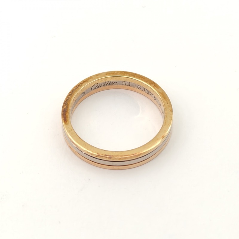 CARTIER TRINITY三環三色戒指18K黃金/18K白金/18K玫瑰金50-2