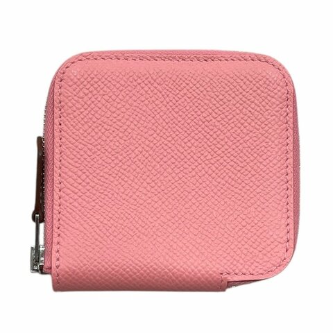 HERMES 愛馬仕 SILK IN 絲巾零錢包 EPSOM 普皮 粉色 銀釦
