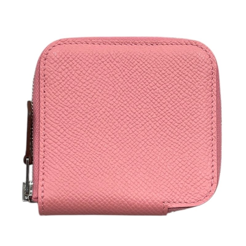 HERMES 愛馬仕 SILK IN 絲巾零錢包 EPSOM 普皮 粉色 銀釦-0