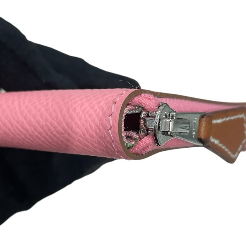 HERMES 愛馬仕 SILK IN 絲巾零錢包 EPSOM 普皮 粉色 銀釦-5