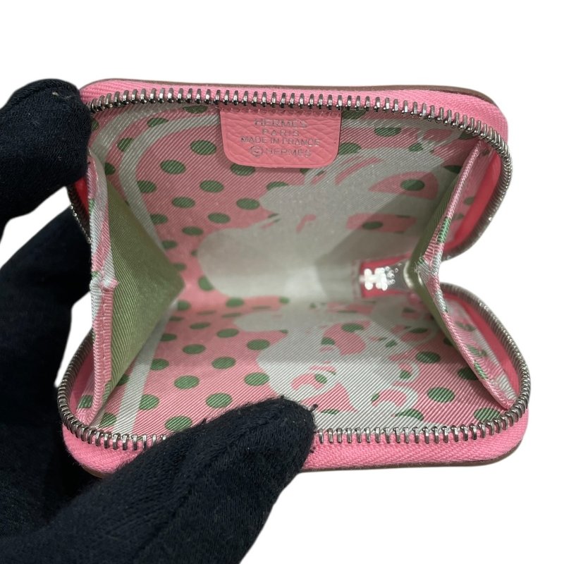 HERMES 愛馬仕 SILK IN 絲巾零錢包 EPSOM 普皮 粉色 銀釦-12
