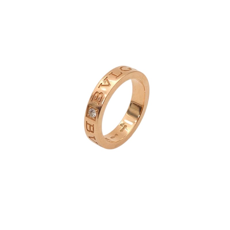 BVLGARI BVLGARI系列字母單鑽18K戒指18K玫瑰金/鑽石50-0